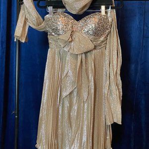 Sherri Hill gold sequin dress with shawl, size 6